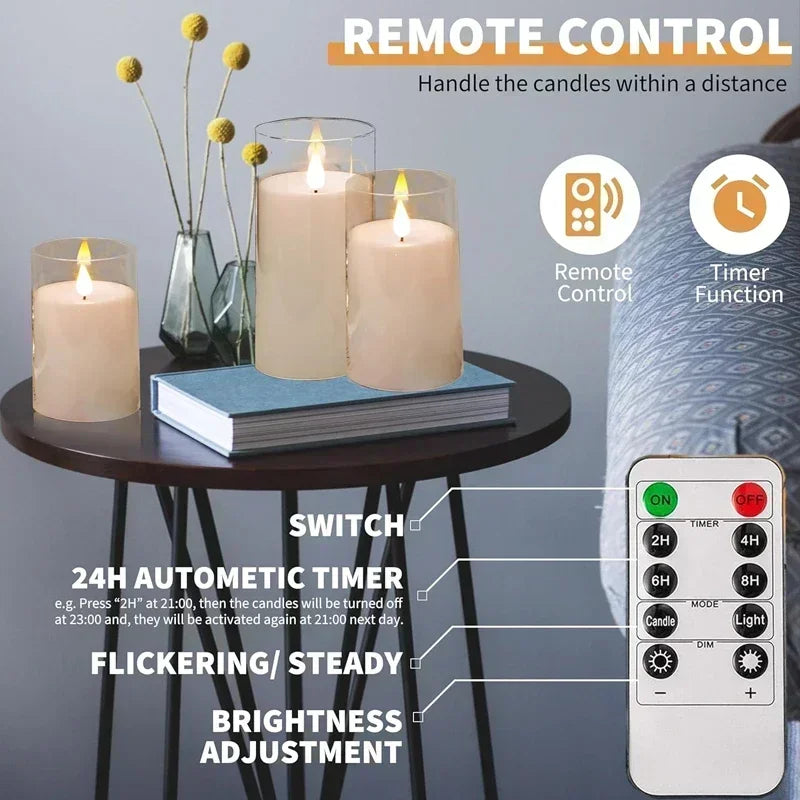 Flickering LED Flameless Candles – Real-Look Acrylic Set with Remote & Timer
