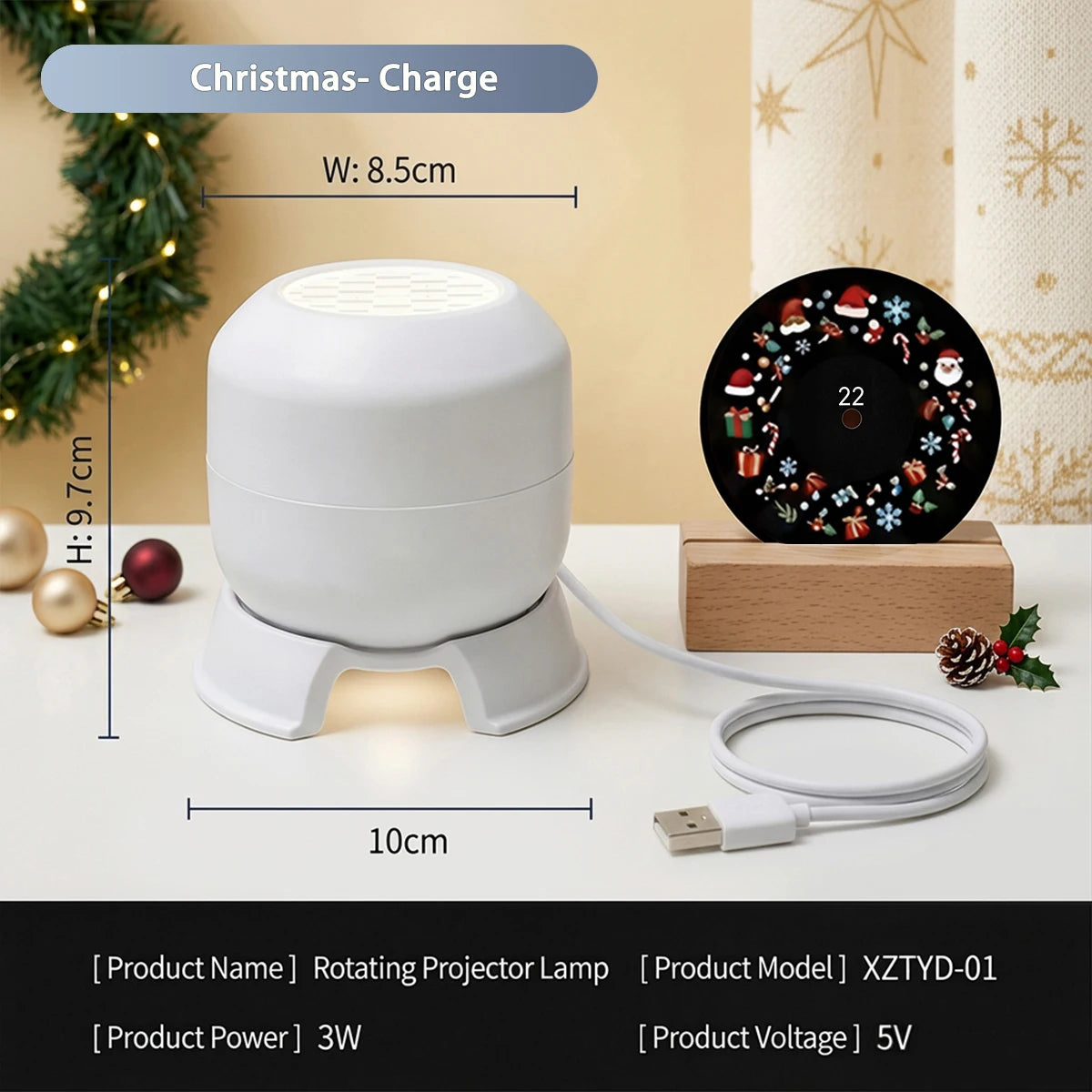 Rechargeable Christmas Projector Night Light – 22 Rotating Patterns