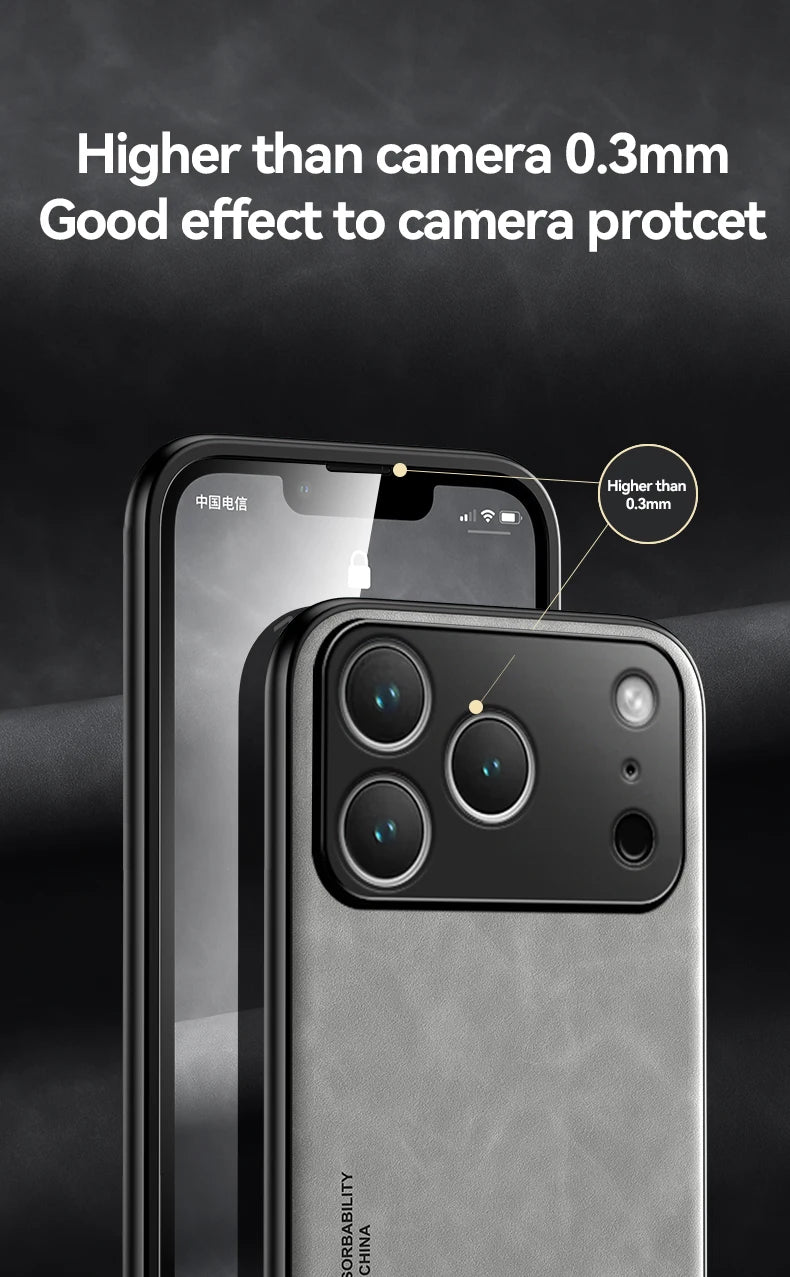 Luxury Leather Case For iPhone 17 18 16 15 14 13 12 11 Pro Max Plus 13 12 Mini Air 16E Cover With Metal Plate Support Car Hold