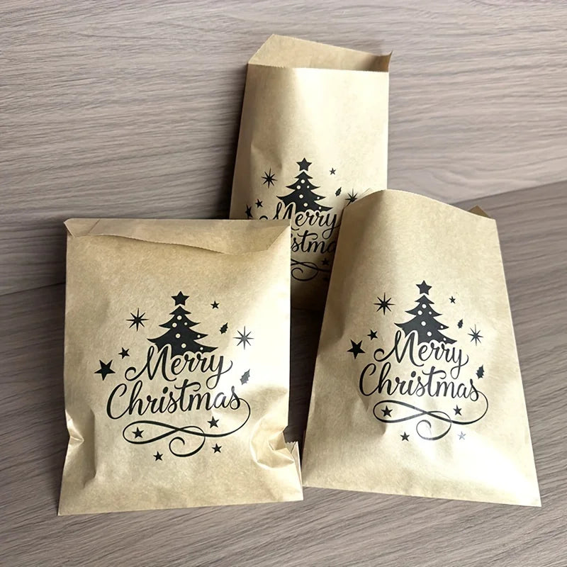 Sacs cadeaux de Noël en papier kraft – Lot de 25, 13 × 18 cm