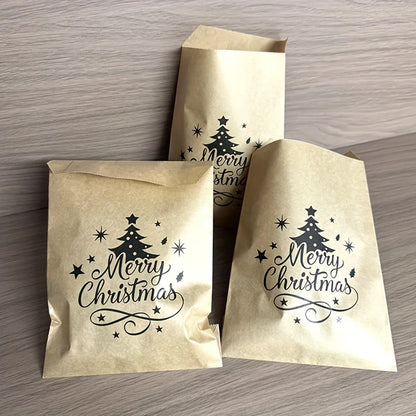 Sacs cadeaux de Noël en papier kraft – Lot de 25, 13 × 18 cm