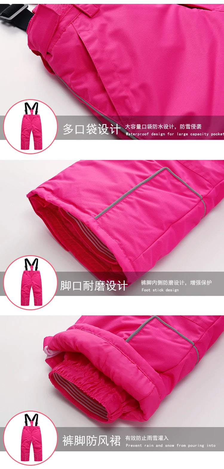Girls Ski Suits Set Snowboard Coat Pant Waterproof Windproof Warm Children Outdoor Sportwear Young Teen Snowboard Skiing Suit