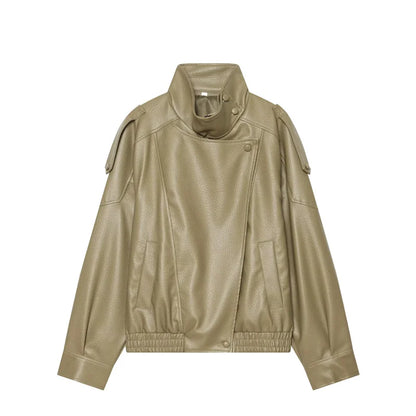 Chaqueta de cuero sintético con cremallera para mujer Guobioziy
