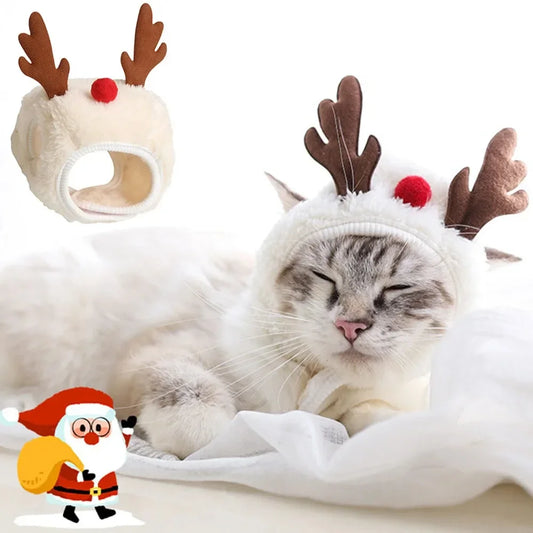 Christmas Pet Costume Set – Santa or Reindeer Hat with Scarf for Cats & Small Dogs