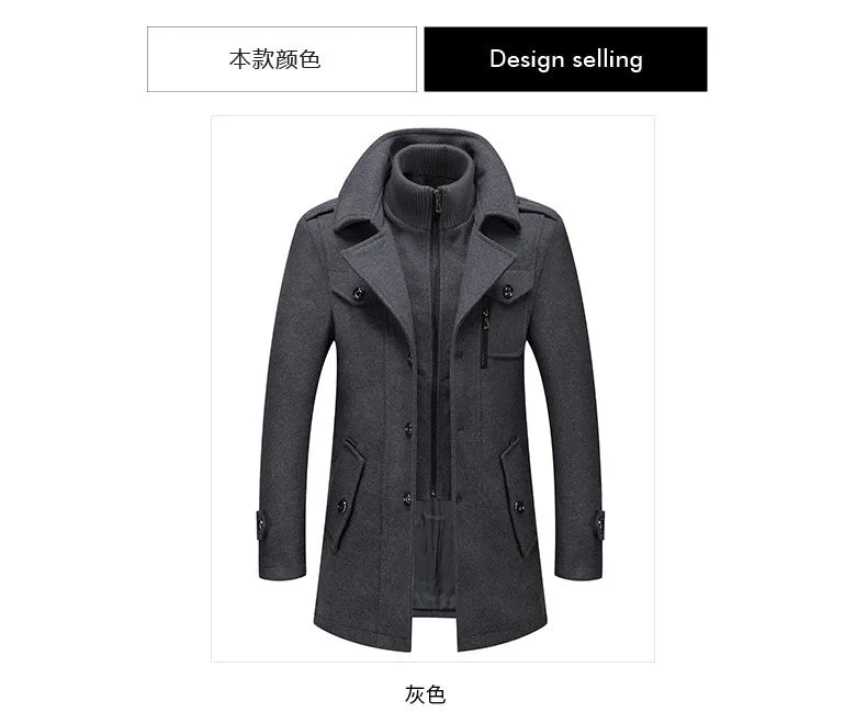 Men's Casual Business Woolen Overcoat Double-Collar Cold-Resistant Jacket Fashionable Autumn Winter 2025