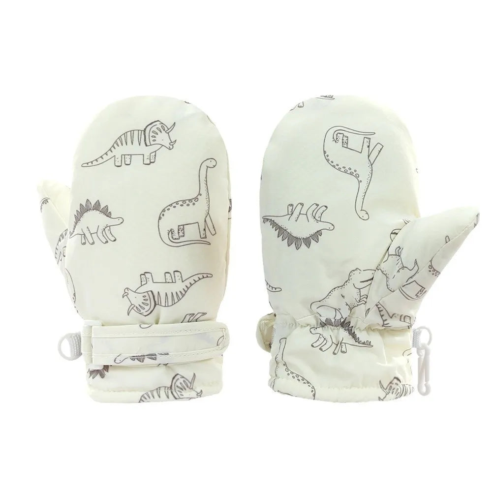 Toddler Dinosaur Snow Mittens – Fleece-Lined, Sizes S, M, L