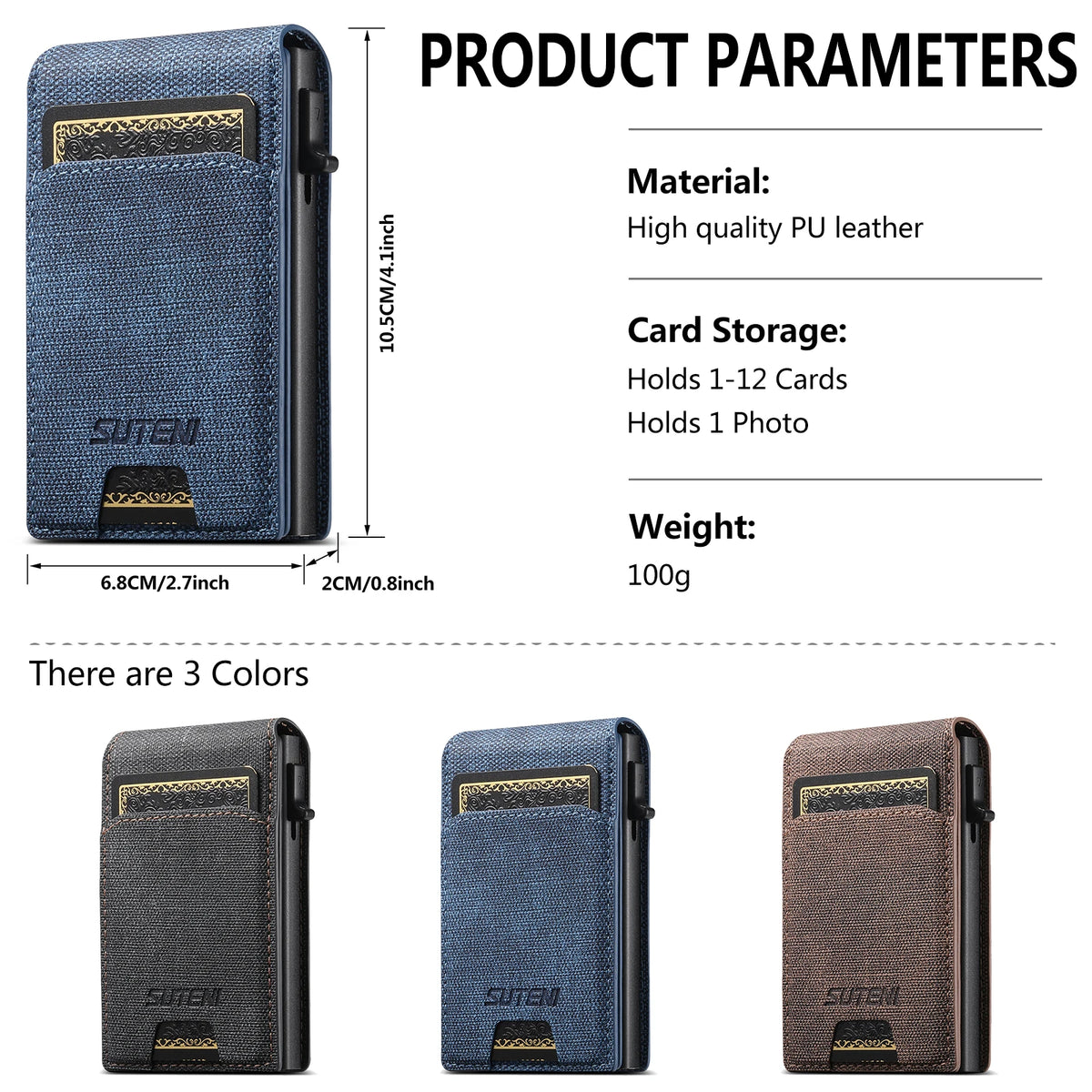 Push-Out Card Holder Wallet – Slim Faux Leather, Holds up to 12 Cards