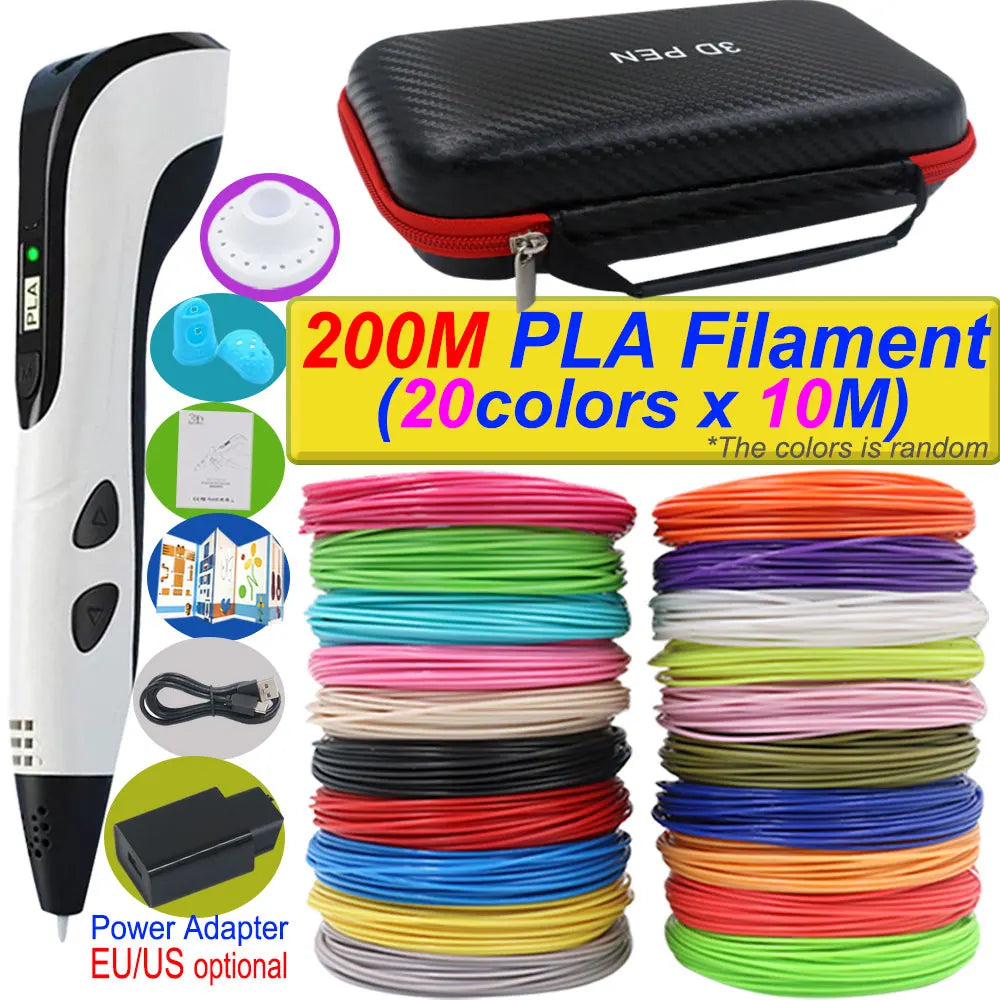 Penna 3D per bambini – Display LCD, velocità regolabile e kit con filamento PLA e custodia