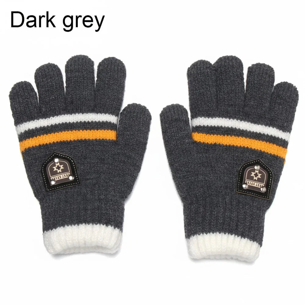 Kids' Knit Winter Gloves – Thick Full-Finger Gloves (Ages 5–10)
