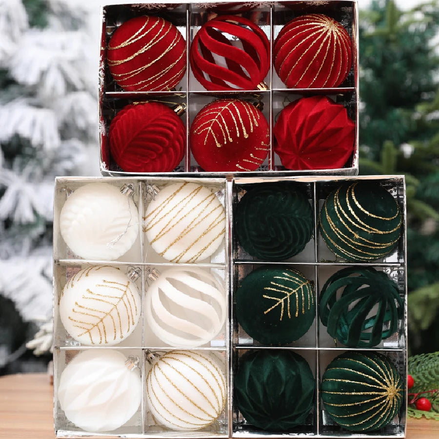 Velvet Christmas Ball Ornaments – 4 cm Vintage Baubles, Set of 6 or 12