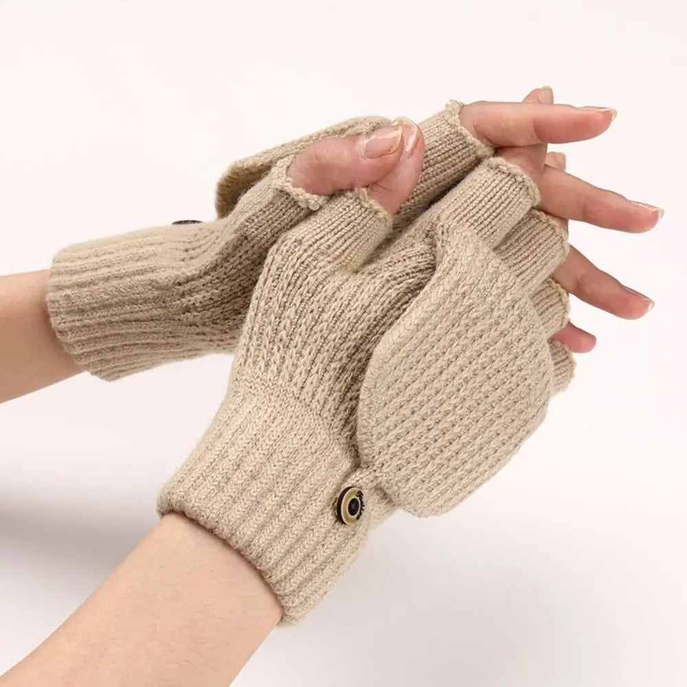 Knit Flip-Top Fingerless Mittens – Convertible Winter Gloves