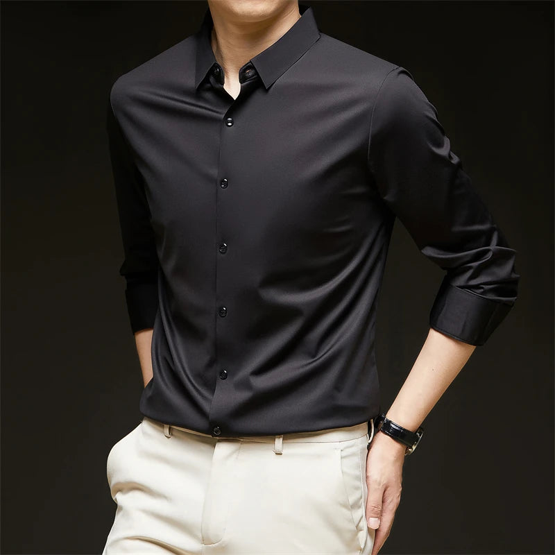 Men's Solid Long-Sleeve Business Casual Shirt