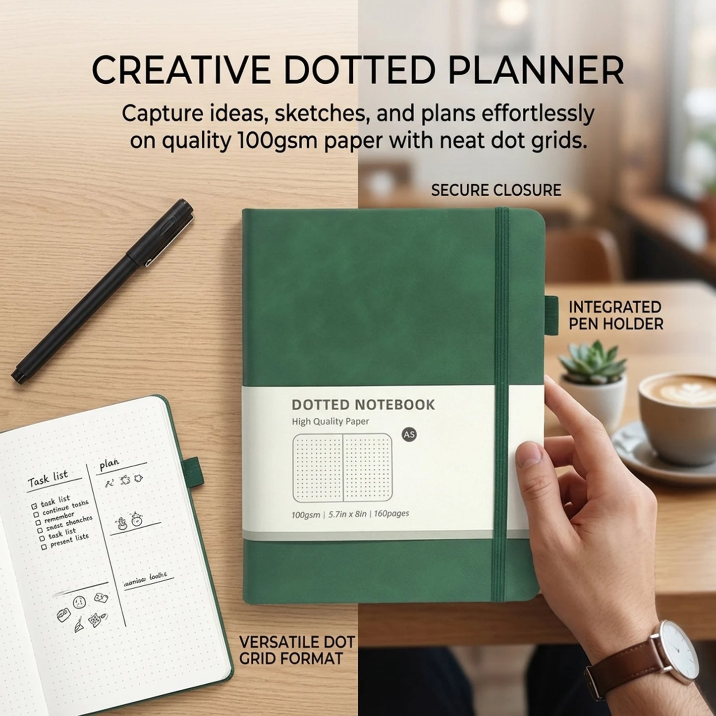 A5 Hardcover Notebook Macaron Colors Business Planner with Elastic Band Dot Grid and Lined Pages Portable Durable for School