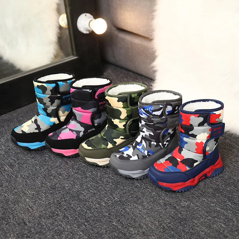Kids' Plush-Lined Hook-and-Loop Winter Ankle Boots
