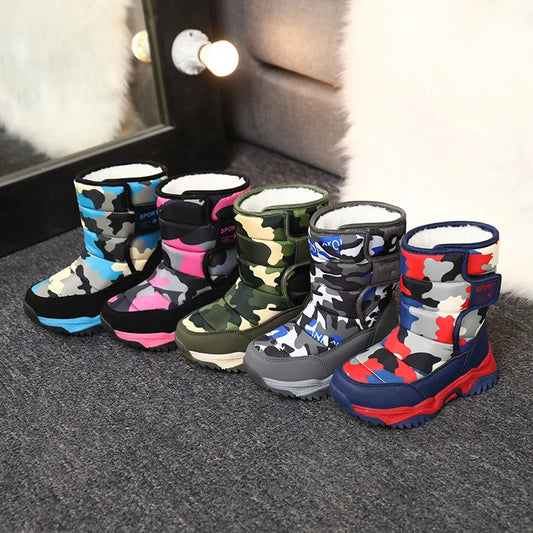 Kids' Plush-Lined Hook-and-Loop Winter Ankle Boots