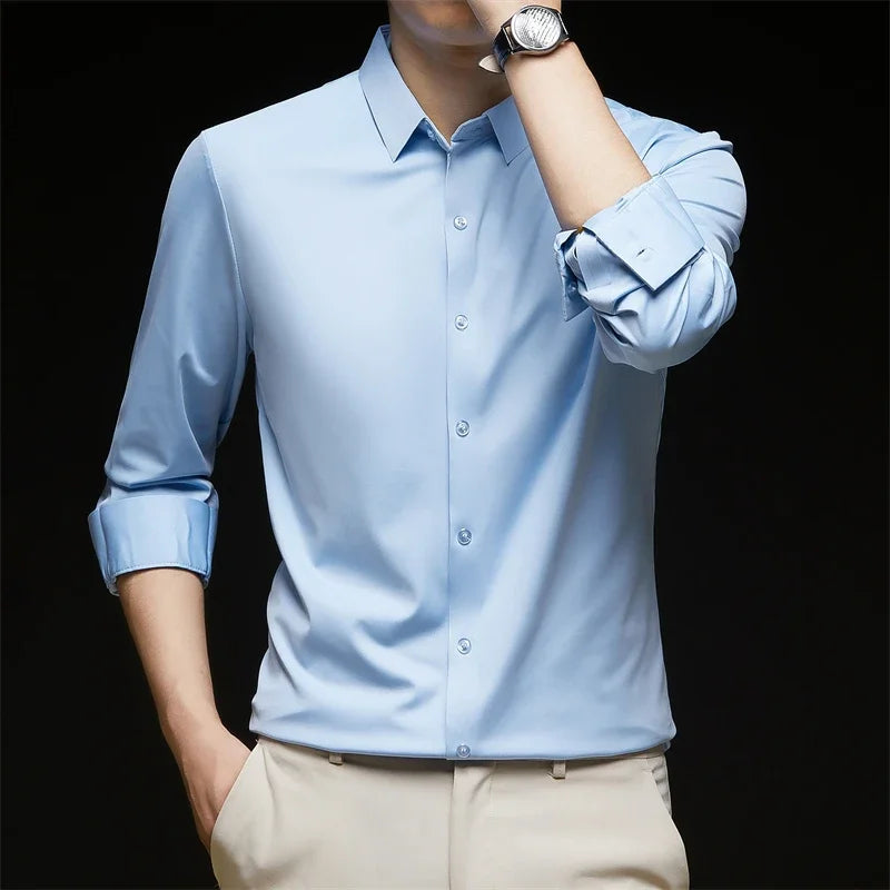 Men's Solid Long-Sleeve Business Casual Shirt