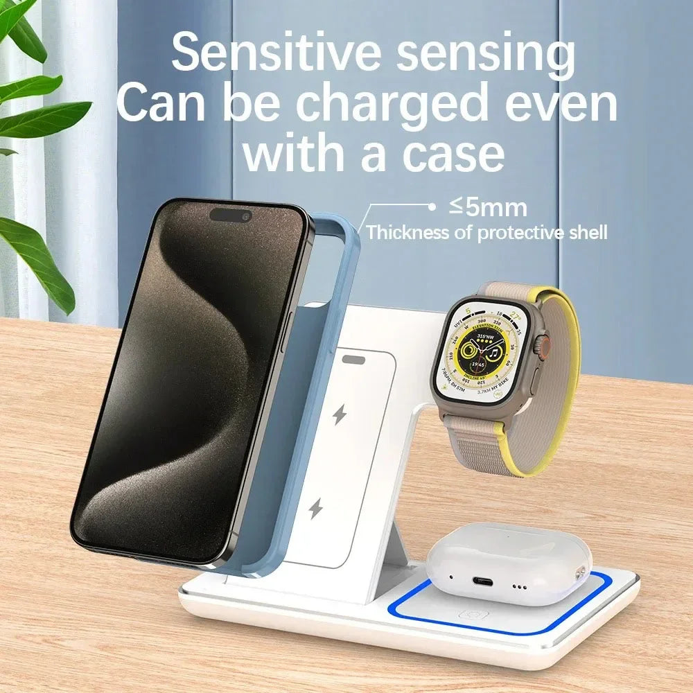 30W Foldable 3-in-1 Wireless Charging Stand with LED