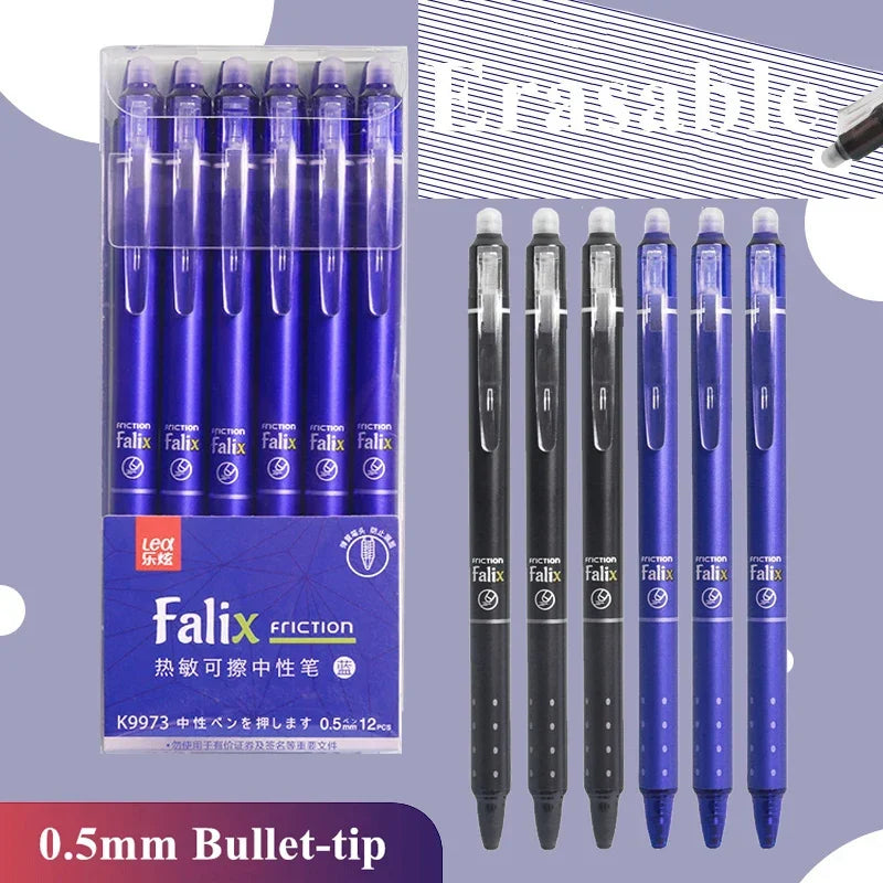 Erasable Retractable Gel Pen Set, 0.5mm Black Blue Ink Pens with Refills and Built-in Eraser for Daily School Office Stationery