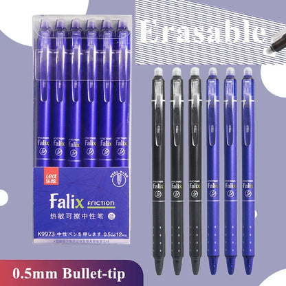 Ensemble de stylos gel effaçables rétractables – Encre noire et bleue 0,5 mm avec recharges et gomme intégrée pour l'école et le bureau