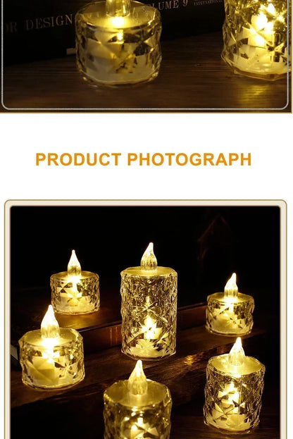 LED-Kristall-Kerzen ohne Flamme | Größen S, M & L | 1–24 Stück | Inklusive Batterien | Hochzeits- & Heimdekoration