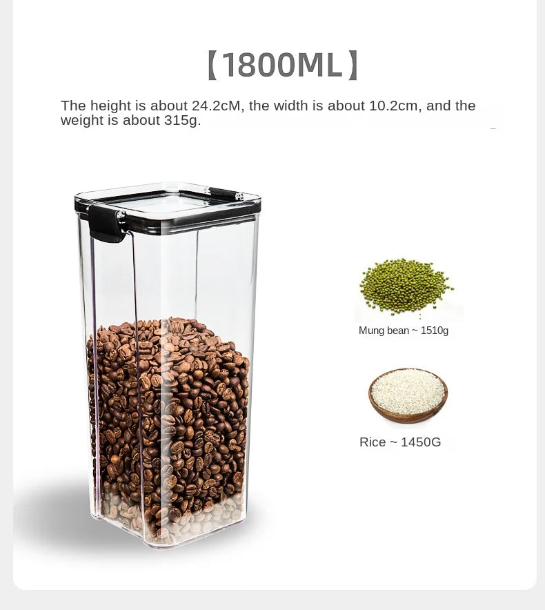 Sealed Kitchen Storage Jars Set – Airtight Plastic Canisters for Grain, Spices & Pantry (460ml–1800ml)