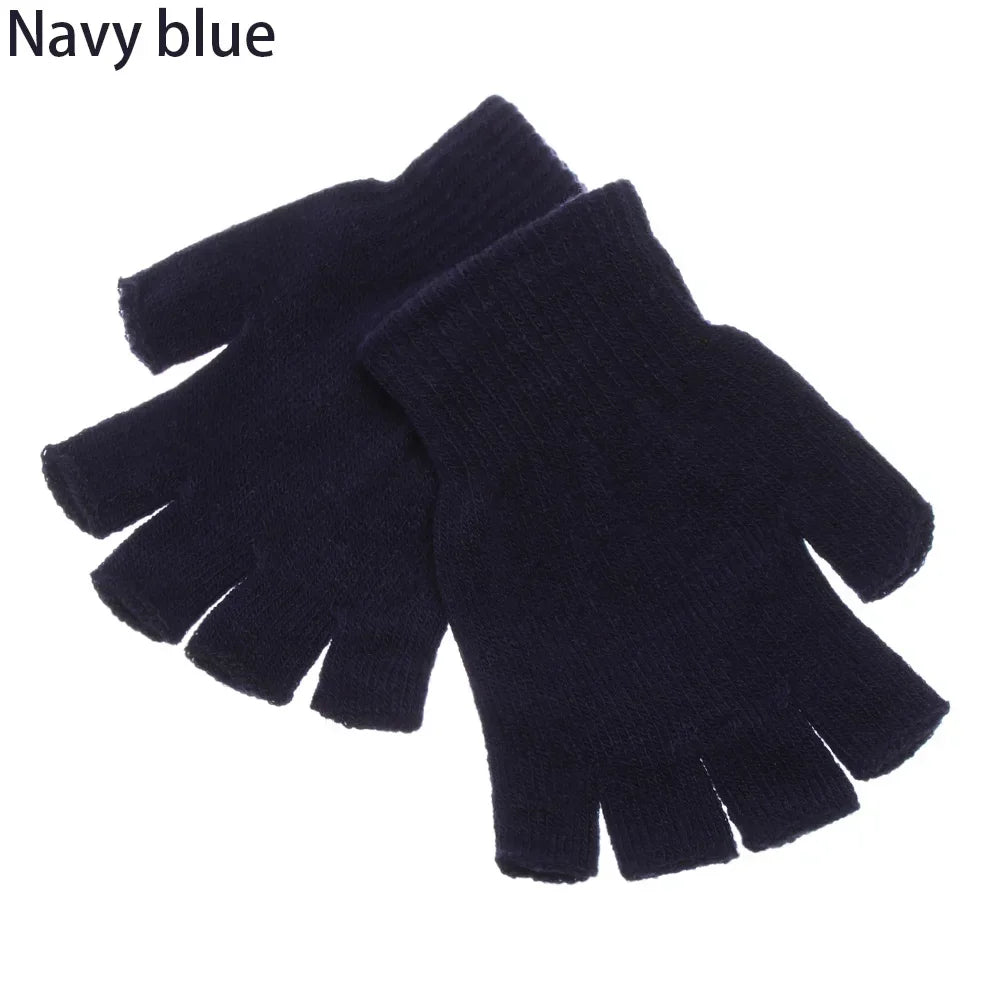 Thick Knit Fingerless Gloves – Unisex Black Half-Finger Gloves