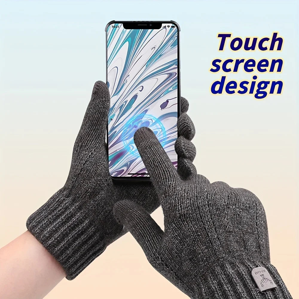 Men's Fleece-Lined Wool-Blend Knit Gloves – Touchscreen, Non-Slip