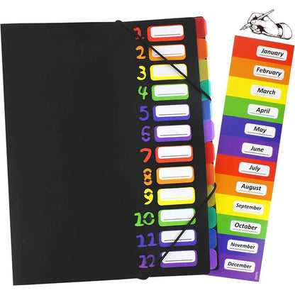 Carpeta de anillas A4 con 12 compartimentos y 24 bolsillos, para organizar y guardar documentos y material de oficina.