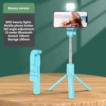 Trípode para selfie con luz de relleno y control remoto Bluetooth