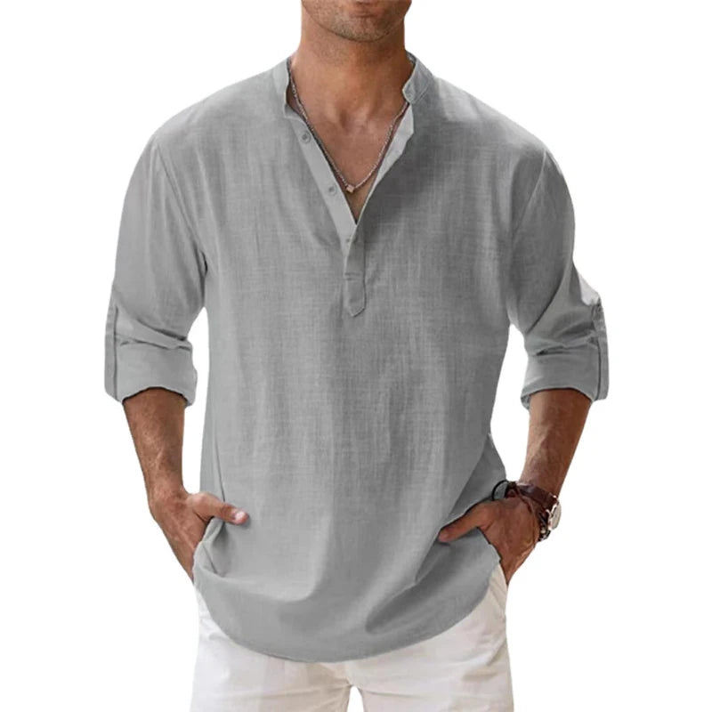 Men's Cotton Long-Sleeve Henley Shirt