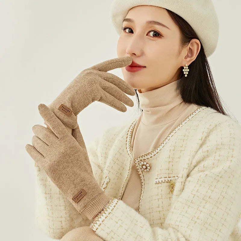 Women's Knit-Cuff Plush Touchscreen Gloves