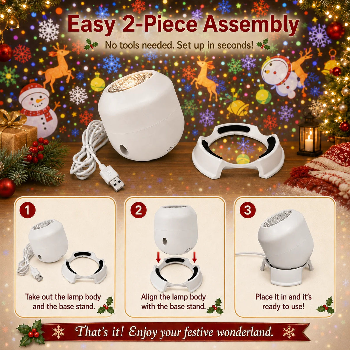 360° Rotating Ocean Wave Projector – Snowflake, Christmas & Ocean Themes
