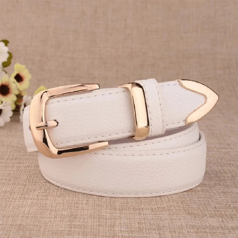 Women's Pin-Buckle Belt – Faux Leather with Pointed Tip, 13 Colours