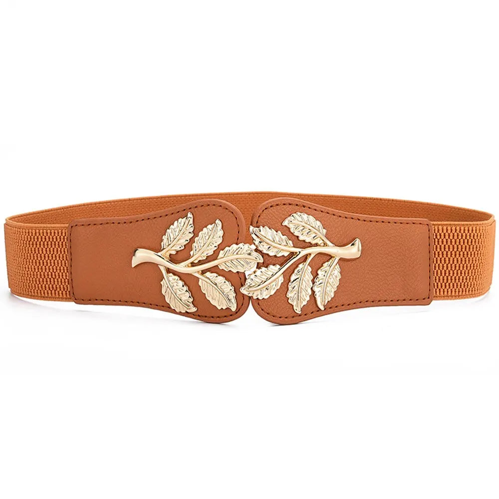 Women's Gold Leaf Elastic Waist Belt – Double Hook Buckle