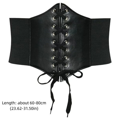 Cintura Corsetto Elastica Larga da Donna – Cintura da Vita in Ecopelle con Lacci