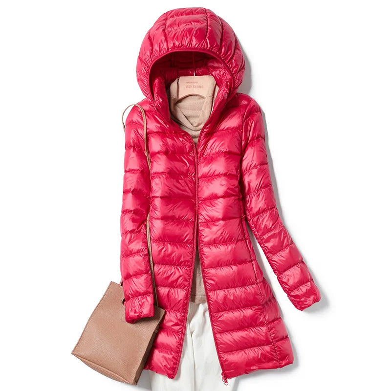 2025 9 Colors Plus Size 5xl 6XL 7XL Womens Down Jackets Long Ultra Light Thin Casual Coat Puffer Jacket Slim Remove Hooded Parka