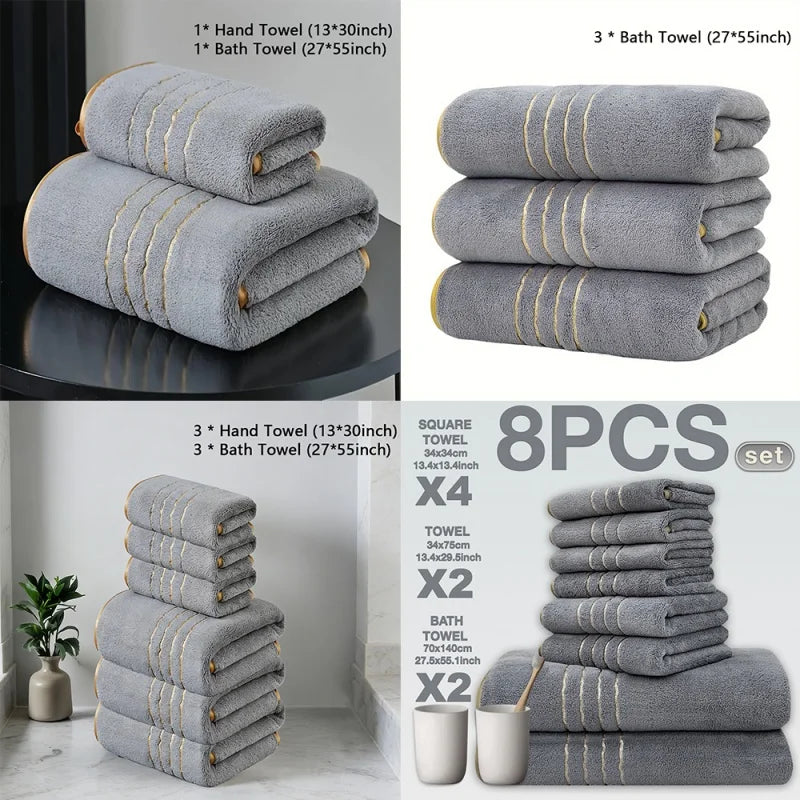 Gold Stripe Coral Fleece Towel Set – 2, 3, 6 or 8 Pieces