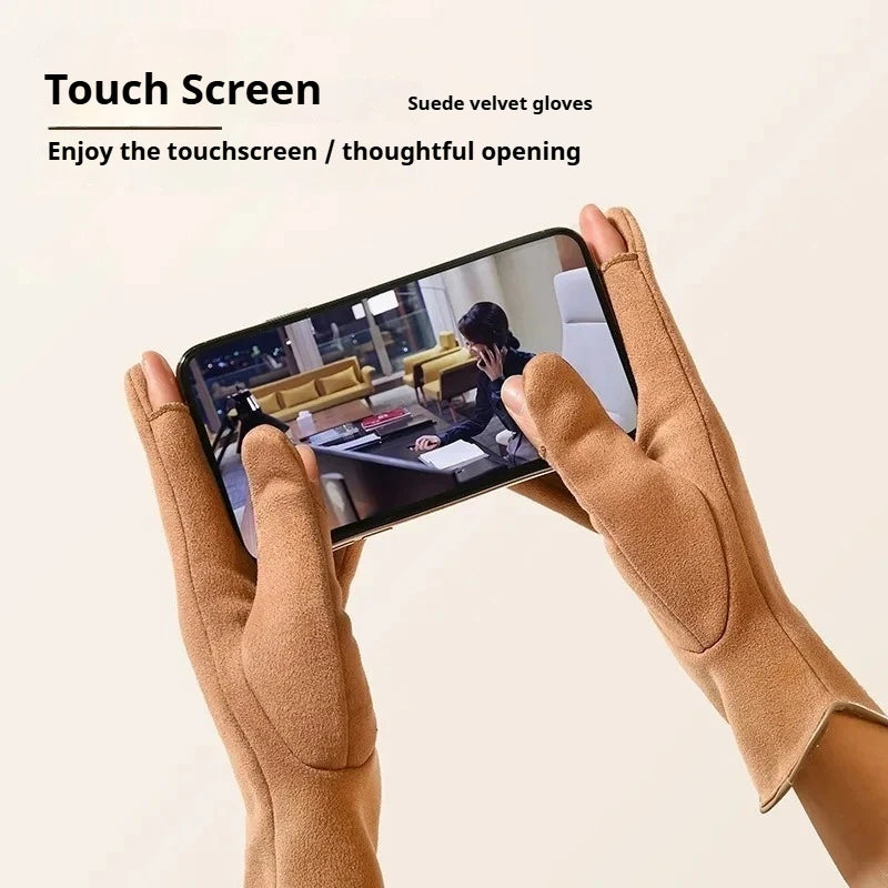 Women's Windproof Suede-Feel Touchscreen Gloves