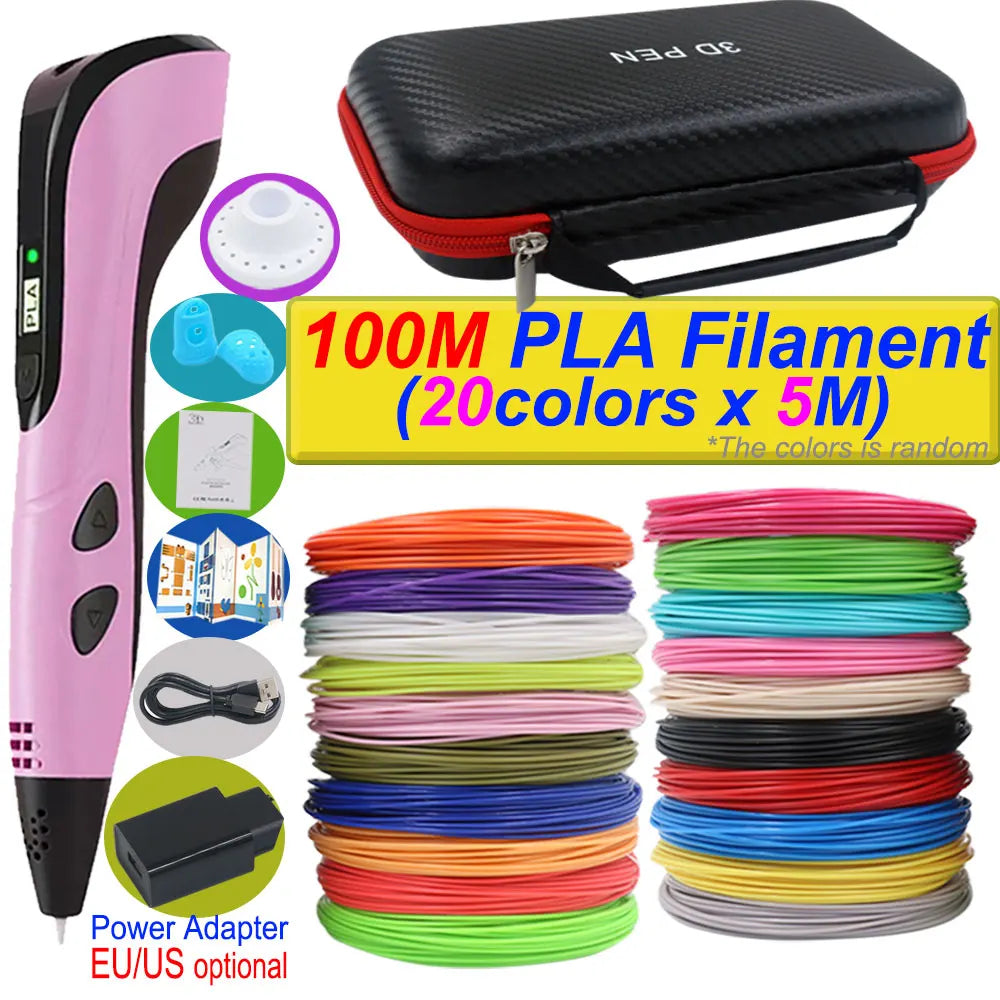 Penna 3D per bambini – Display LCD, velocità regolabile e kit con filamento PLA e custodia