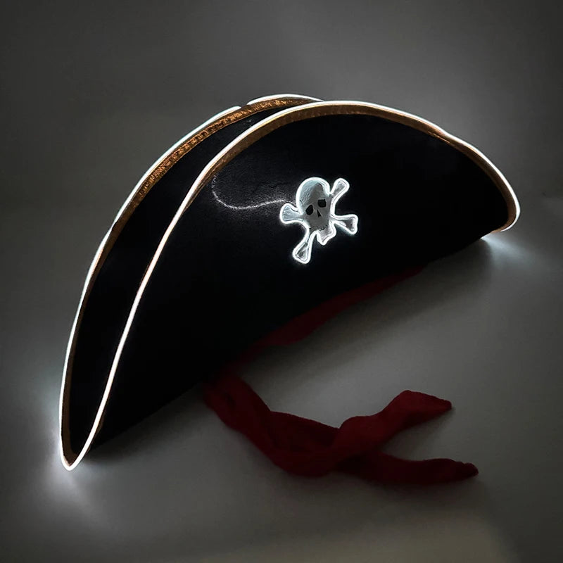 LED Light-Up Pirate Captain Hat - Glowing Tricorn Costume Hat for Halloween & Parties