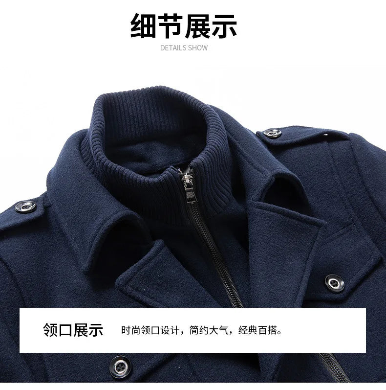 Men's Casual Business Woolen Overcoat Double-Collar Cold-Resistant Jacket Fashionable Autumn Winter 2025