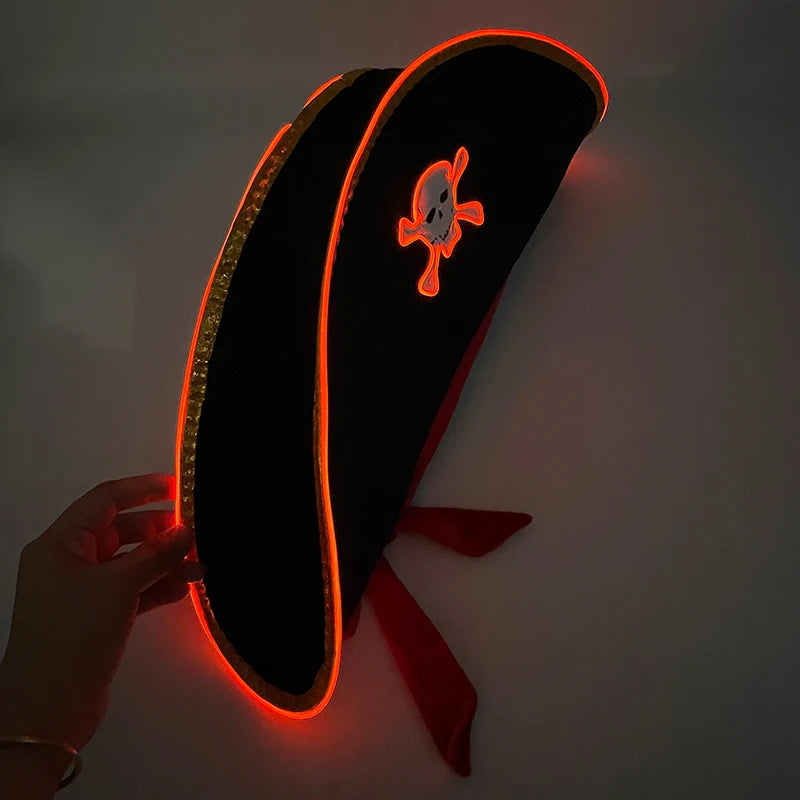 LED Light-Up Pirate Captain Hat - Glowing Tricorn Costume Hat for Halloween & Parties