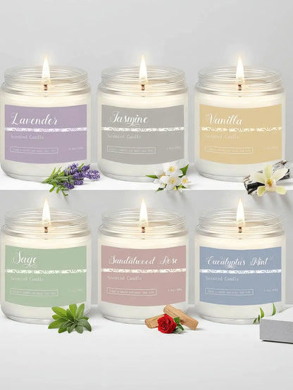 Vela de cera de soja vertida a mano en lata | 6 fragancias | Aromaterapia con aceites esenciales de larga duración | Dormitorio y baño