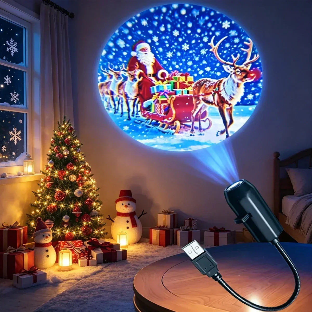 USB Christmas Projector Lamp with Flexible Gooseneck – Car & Desk