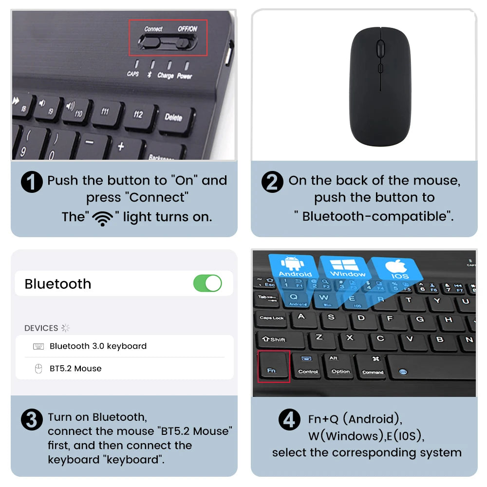Bluetooth Keyboard & Mouse – Slim Wireless Set for Tablets & Laptops