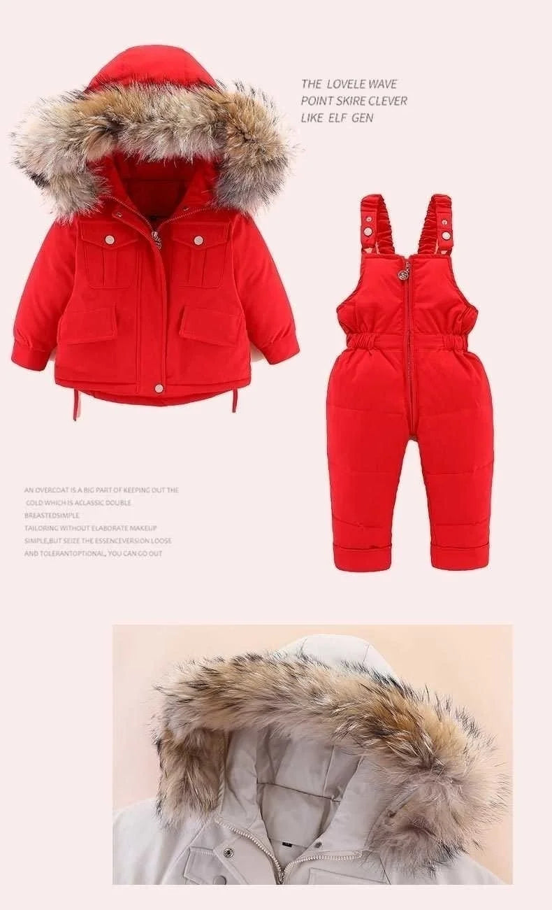 Autumn Winter Down Jacket for Girl Clothes Kids Overalls Snowsuit Baby Boy over Coat Toddler New Clothing Set Parka Real Fur
