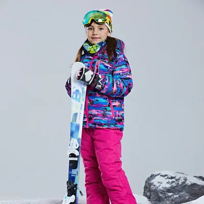 -30 Degree Kids Ski Suit Boy Girls Winter Outdoor Sports Waterproof Skiing Snowboarding Jackets Snow Pants Children Clothing Set