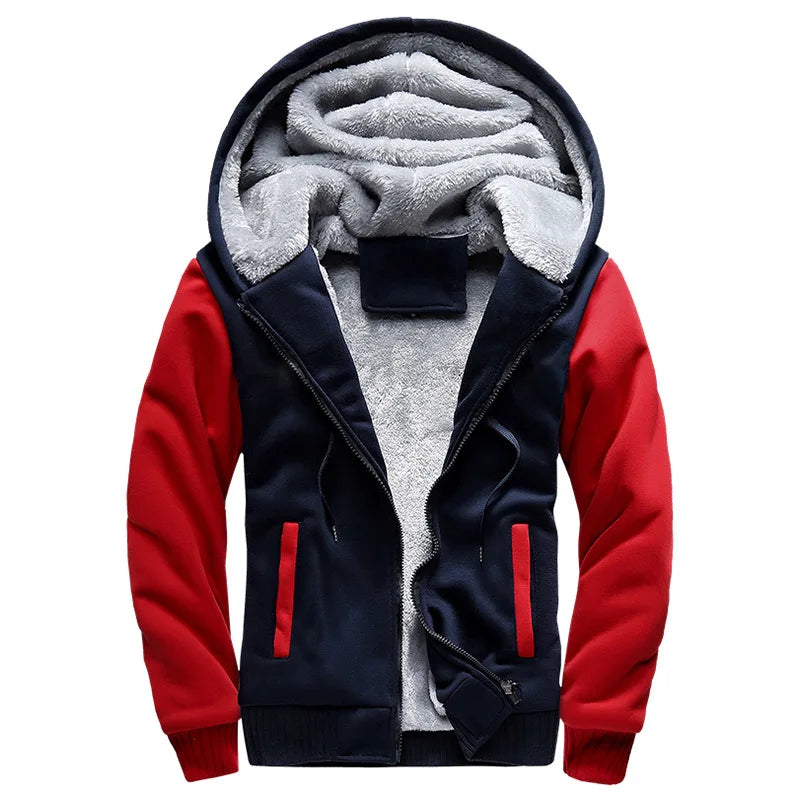Men's Winter Jackets Thick Warm Jacket Brand Sportswear Coat Pants Solid Color Fleece Zipper Hooded Long Sleeved Male Outerwear