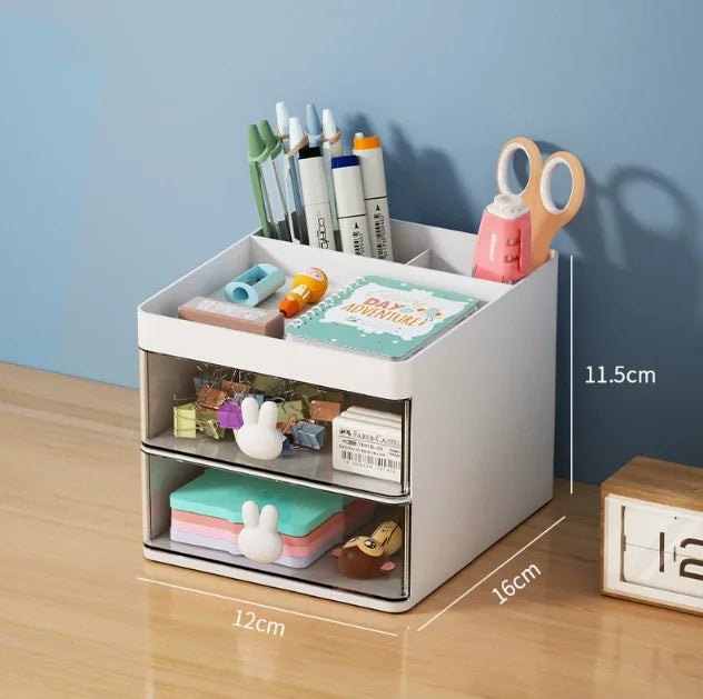 Small Desk Organizer With Drawer, Office Desktop Storage Box, Makeup Organizer, Business Card/Pen/Pencil/Mobile Phone/Stationery