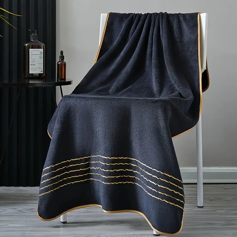 Gold Accent Bath Towel Set – White, Grey or Navy, 2 to 8 Pieces